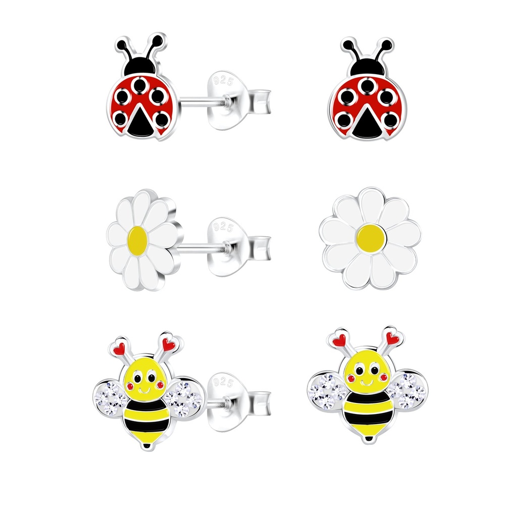 [10027925] Silver Nature Stud Earrings Set