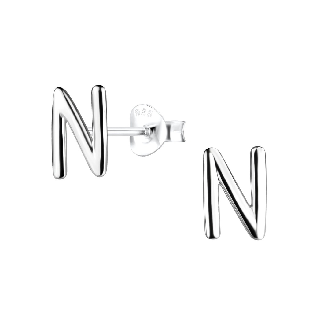 Silver Letter N Stud Earrings