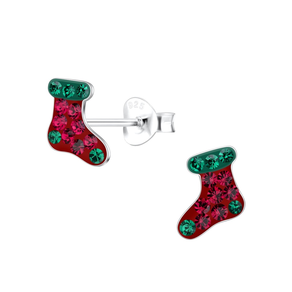 Silver Christmas Stocking Stud Earrings