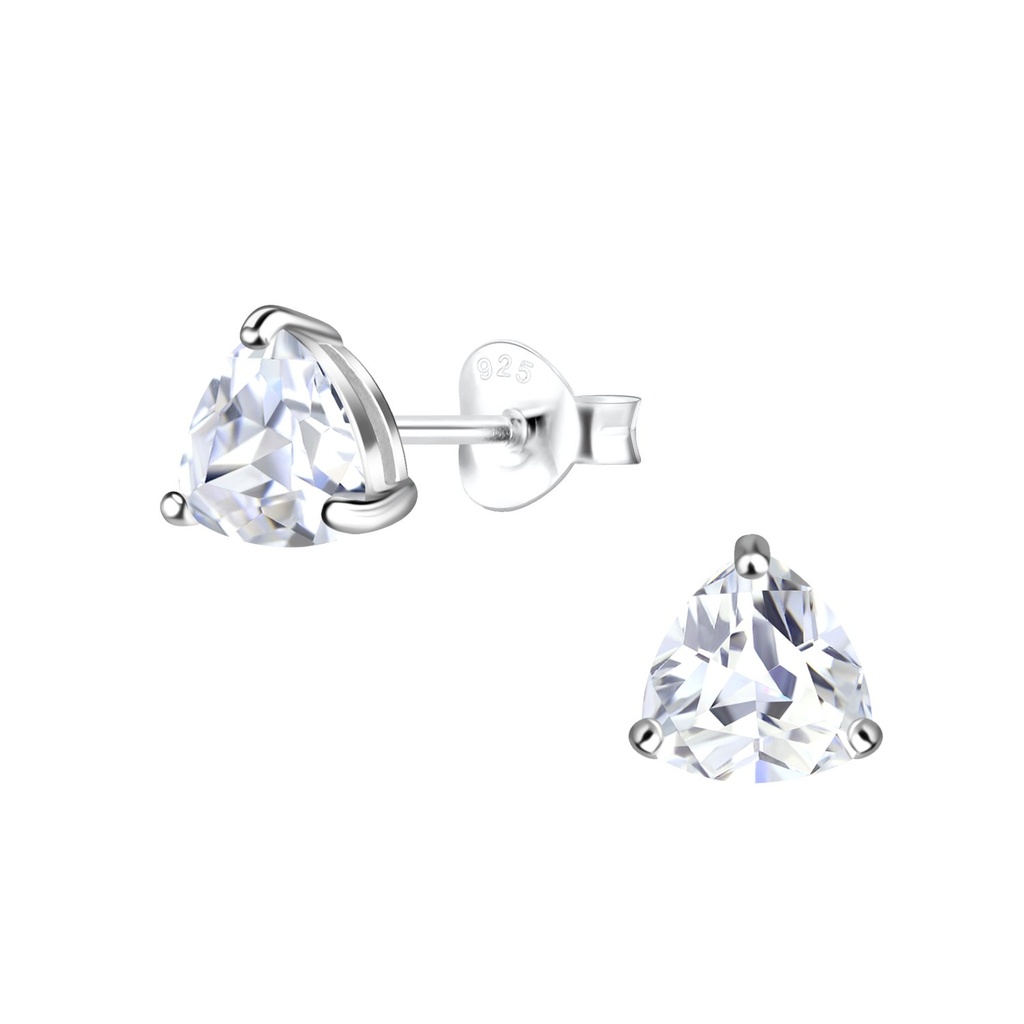 Puces d'oreilles en argent zircon trillion 6 mm