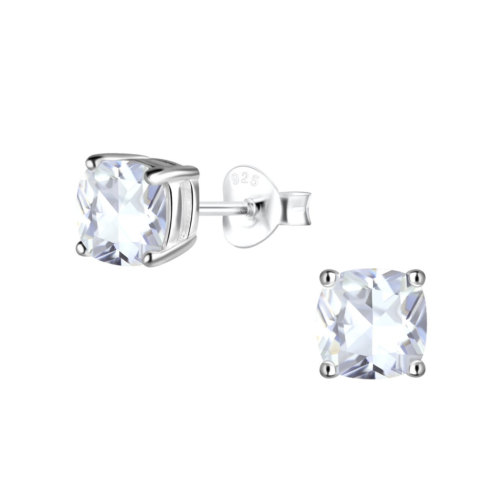6mm Cushion Cubic Zirconia Silver Stud Earrings