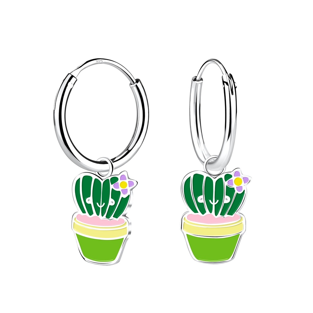 Créoles breloque cactus en argent