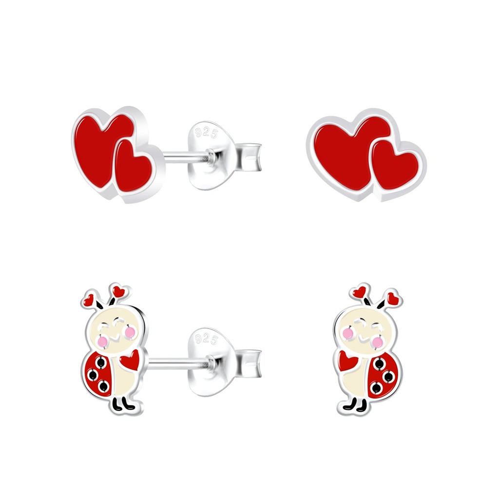 [10027915] Silver Lady Bug Stud Earrings Set