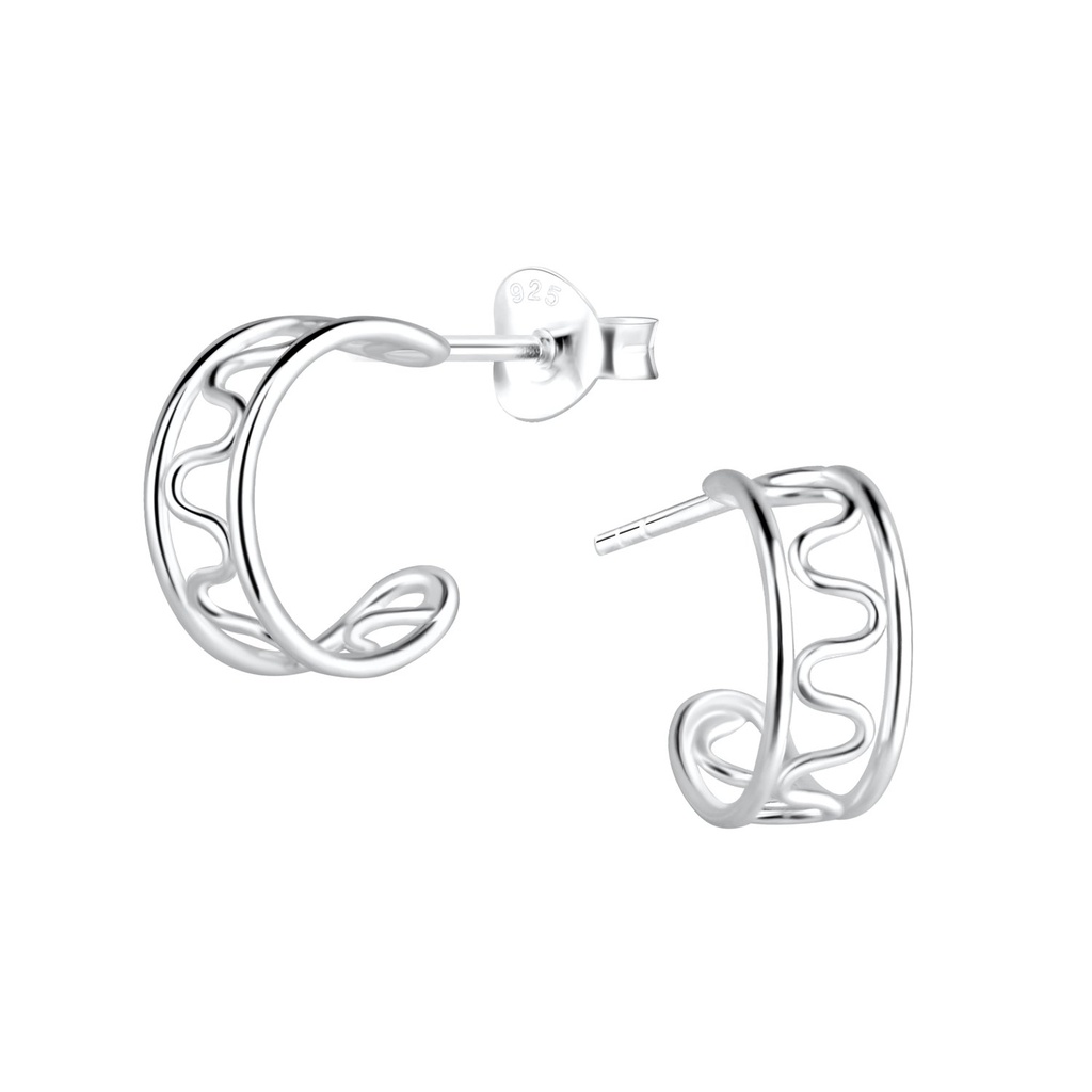 Puces d'oreilles demi-créole vague en argent