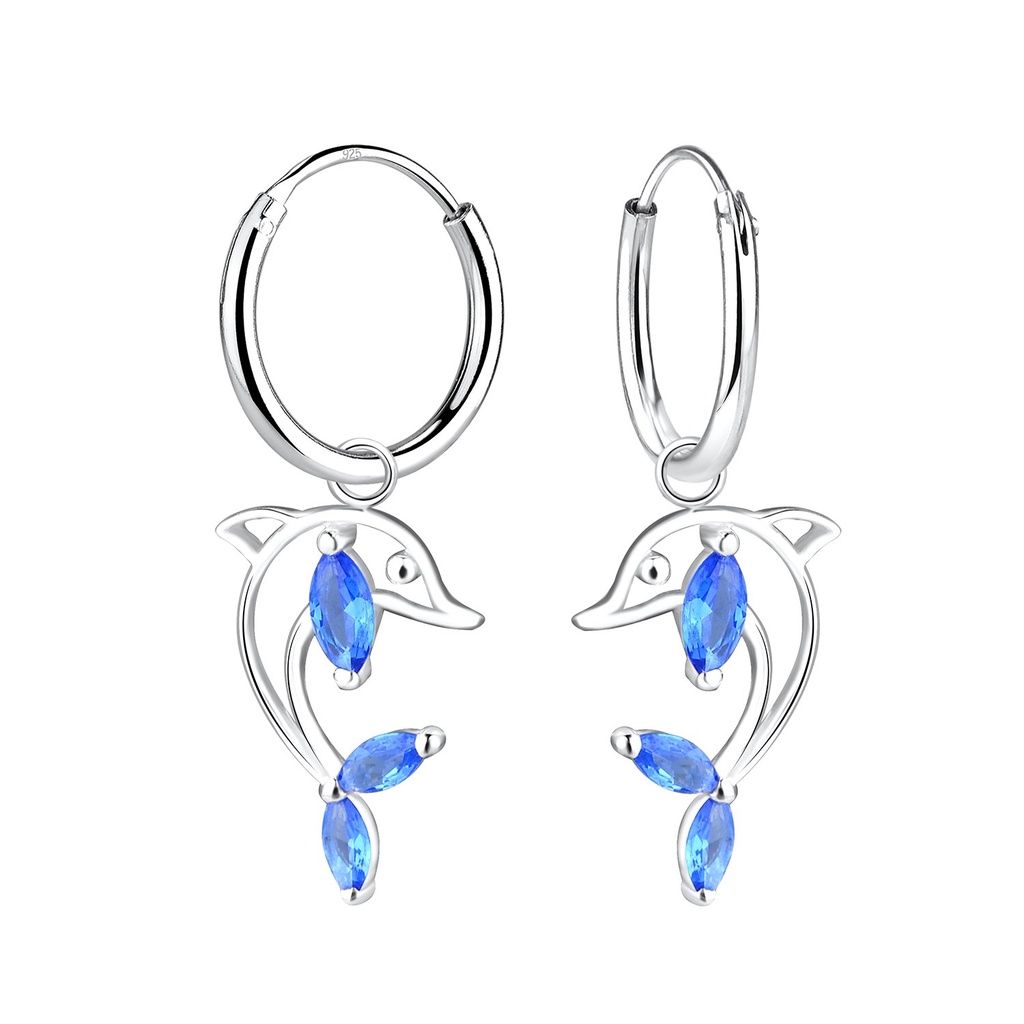 [10011862] Silver Dolphin Charm Hoop Earrings