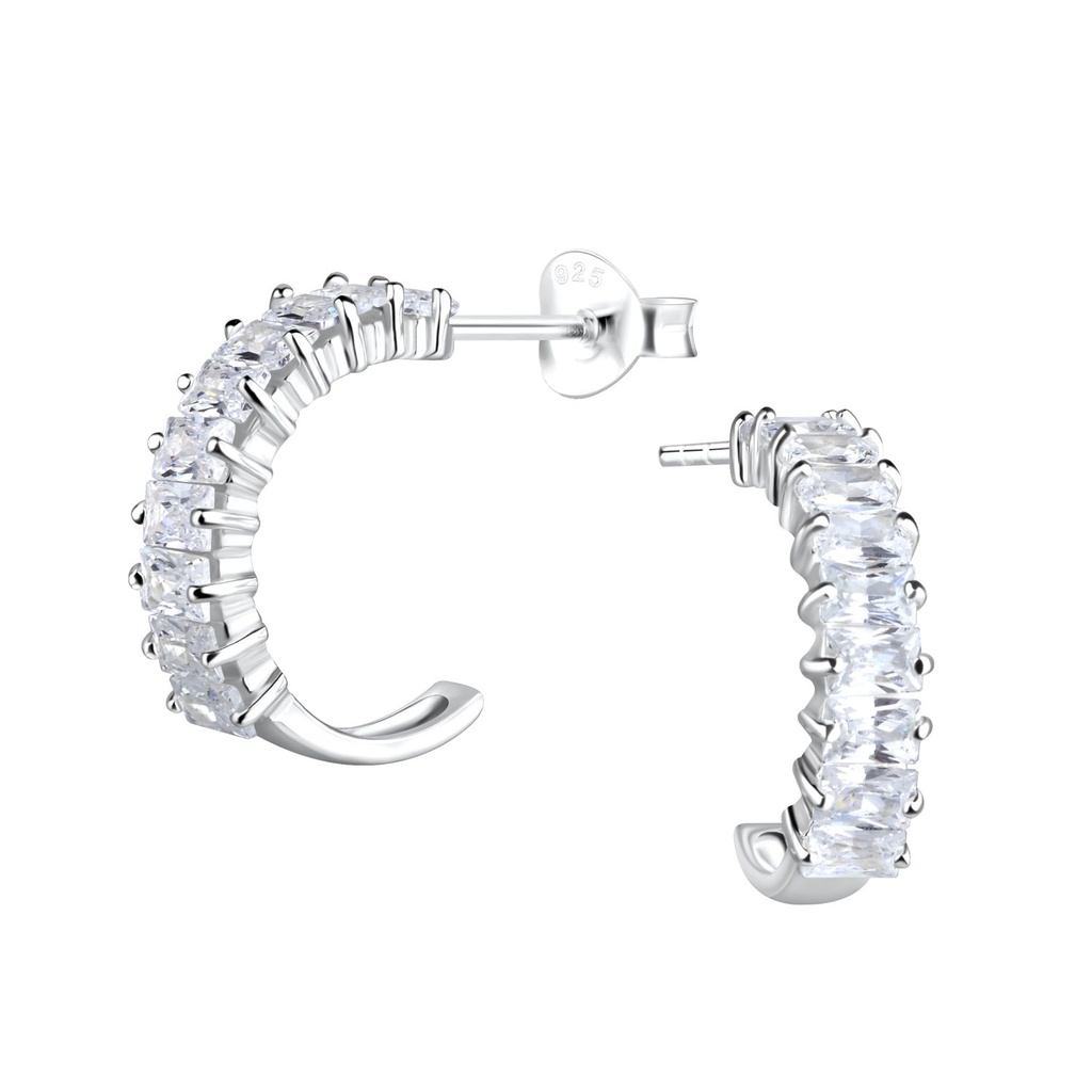 Puces d'oreilles demi-créole géométriques en argent