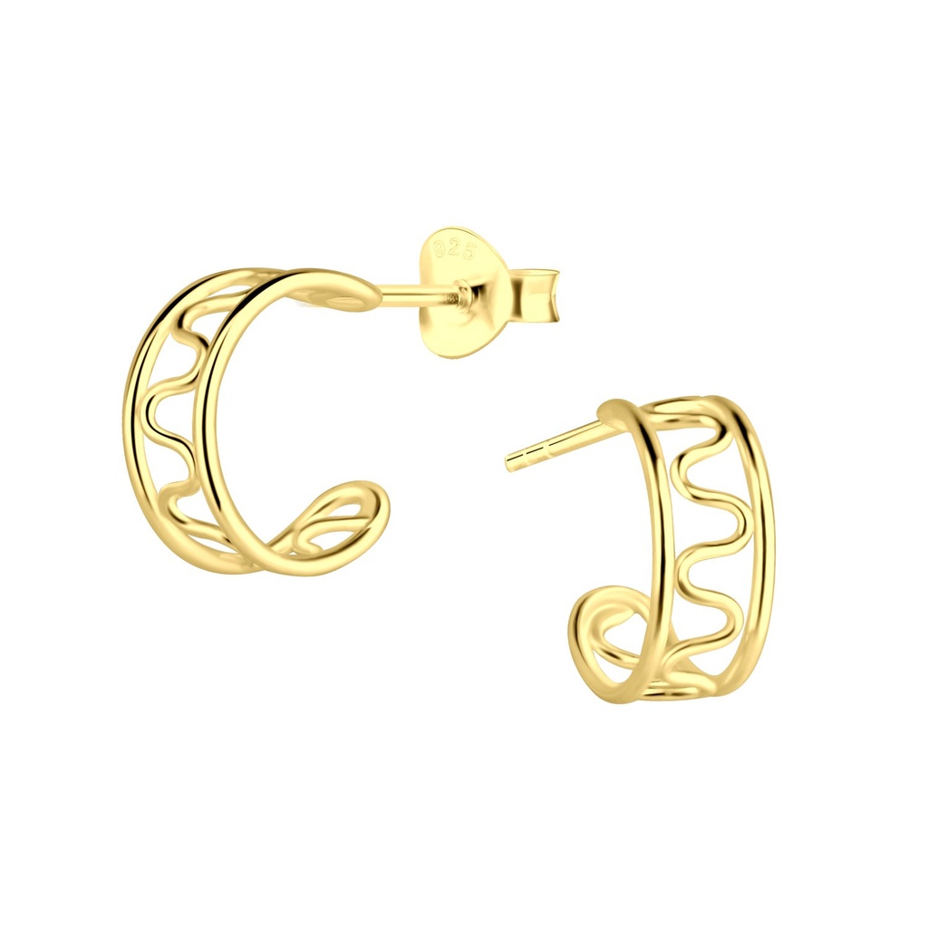 [10023063] Silver Wave Half Hoop Stud Earrings