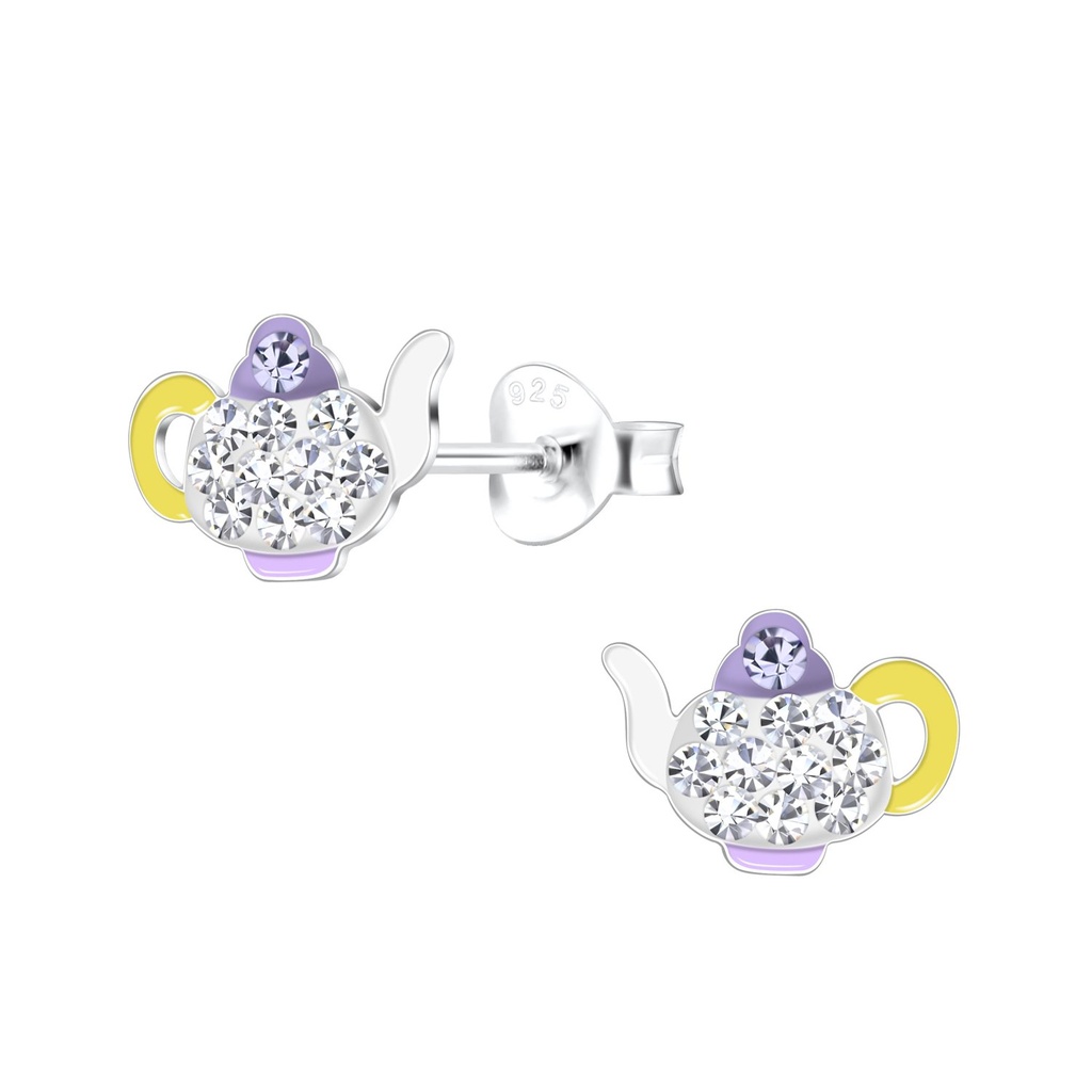 Puces d'oreilles théière en argent