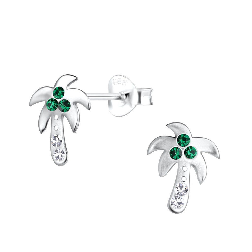 Puces d'oreilles arbre noix de coco en argent