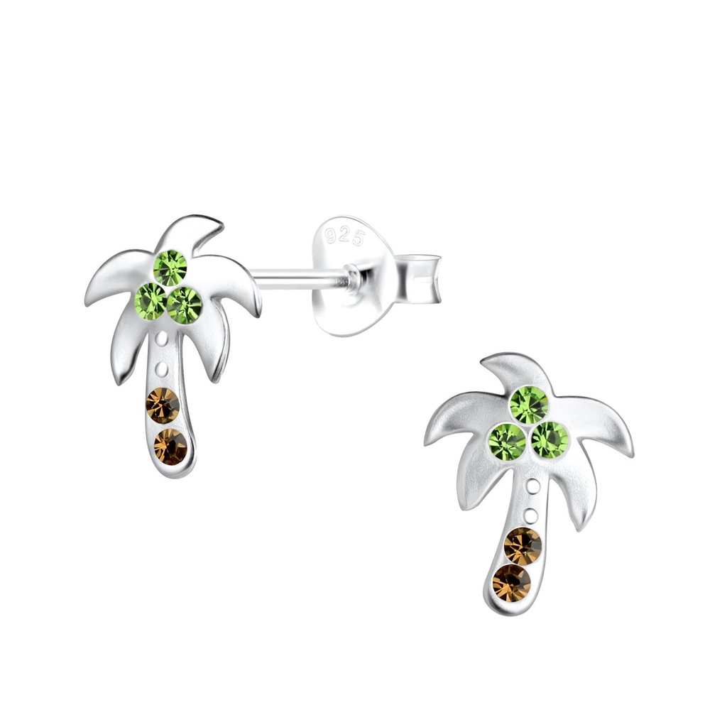 [10023979] Puces d'oreilles arbre noix de coco en argent