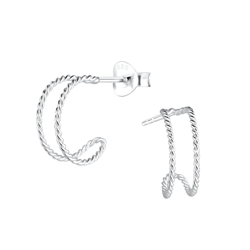 Puces d'oreilles demi-créole torsadées en argent