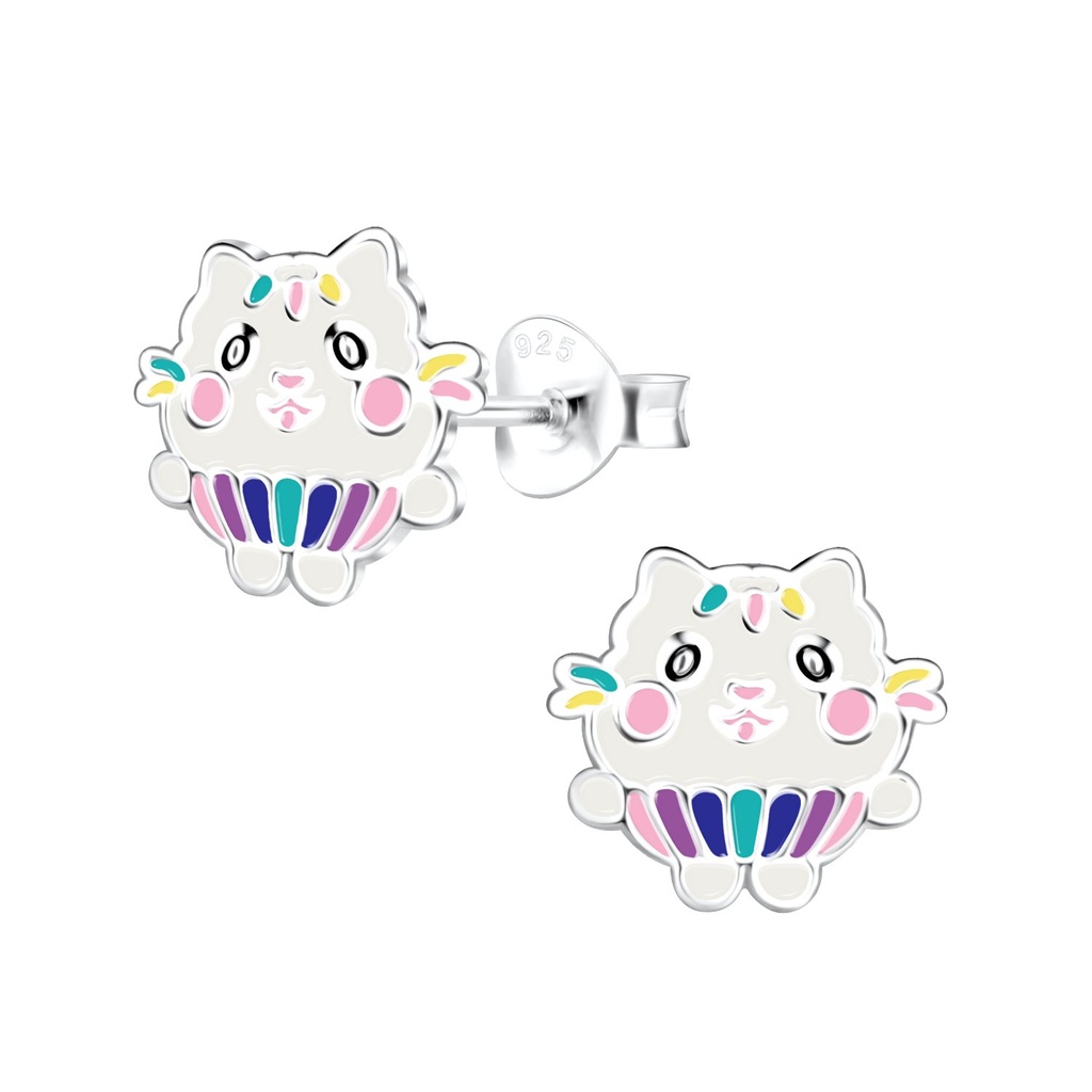 Silver Cat Stud Earrings