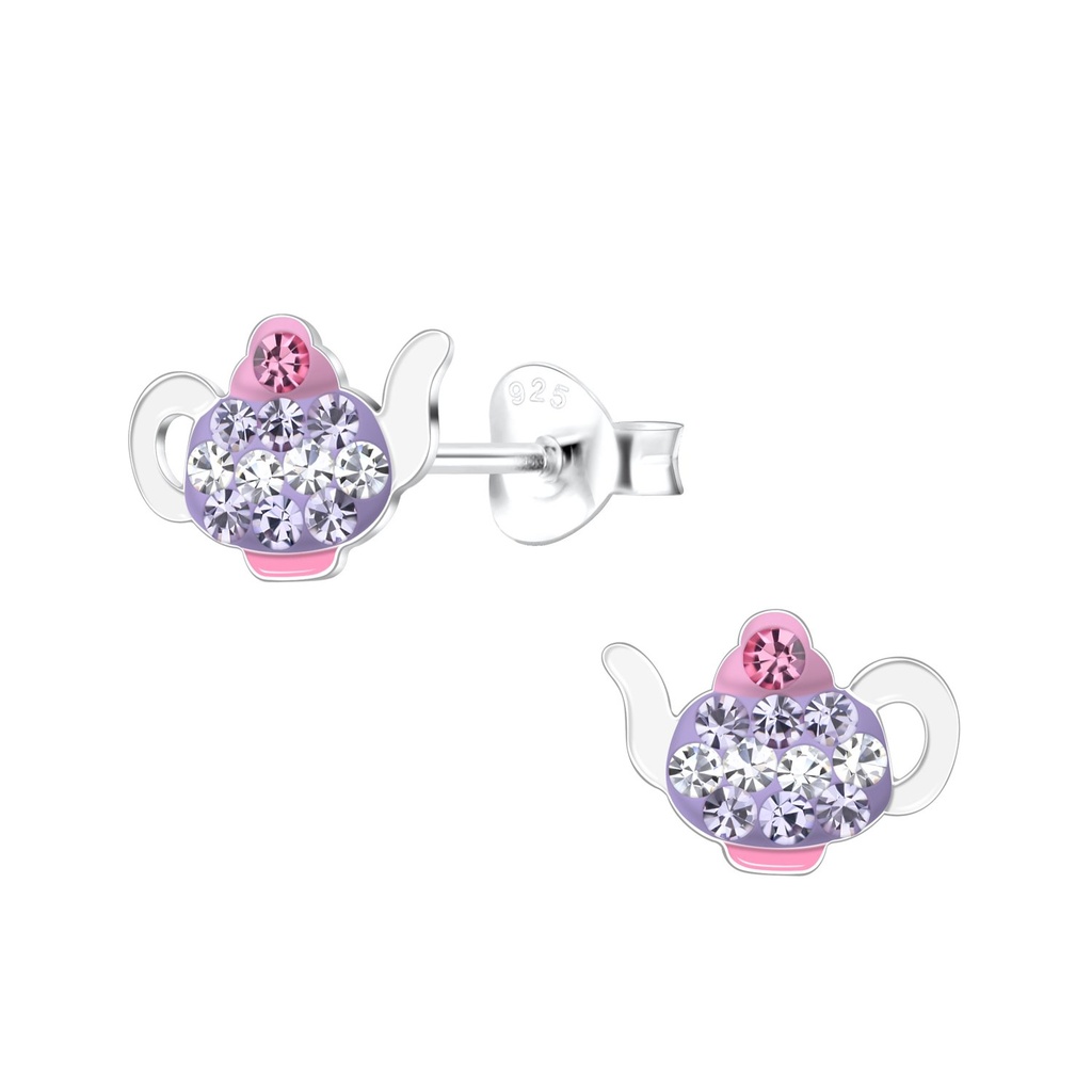 Puces d'oreilles théière en argent