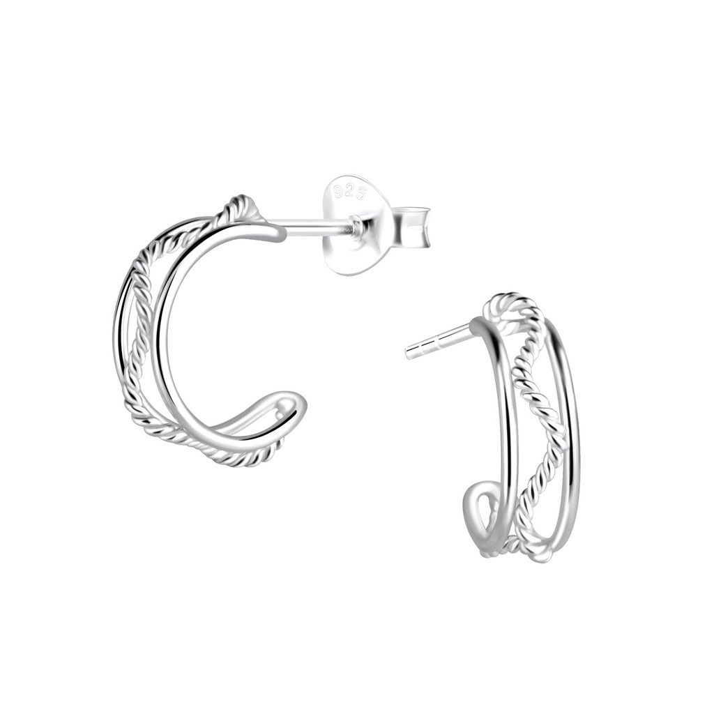 Silver Twisted Half Hoop Stud Earrings