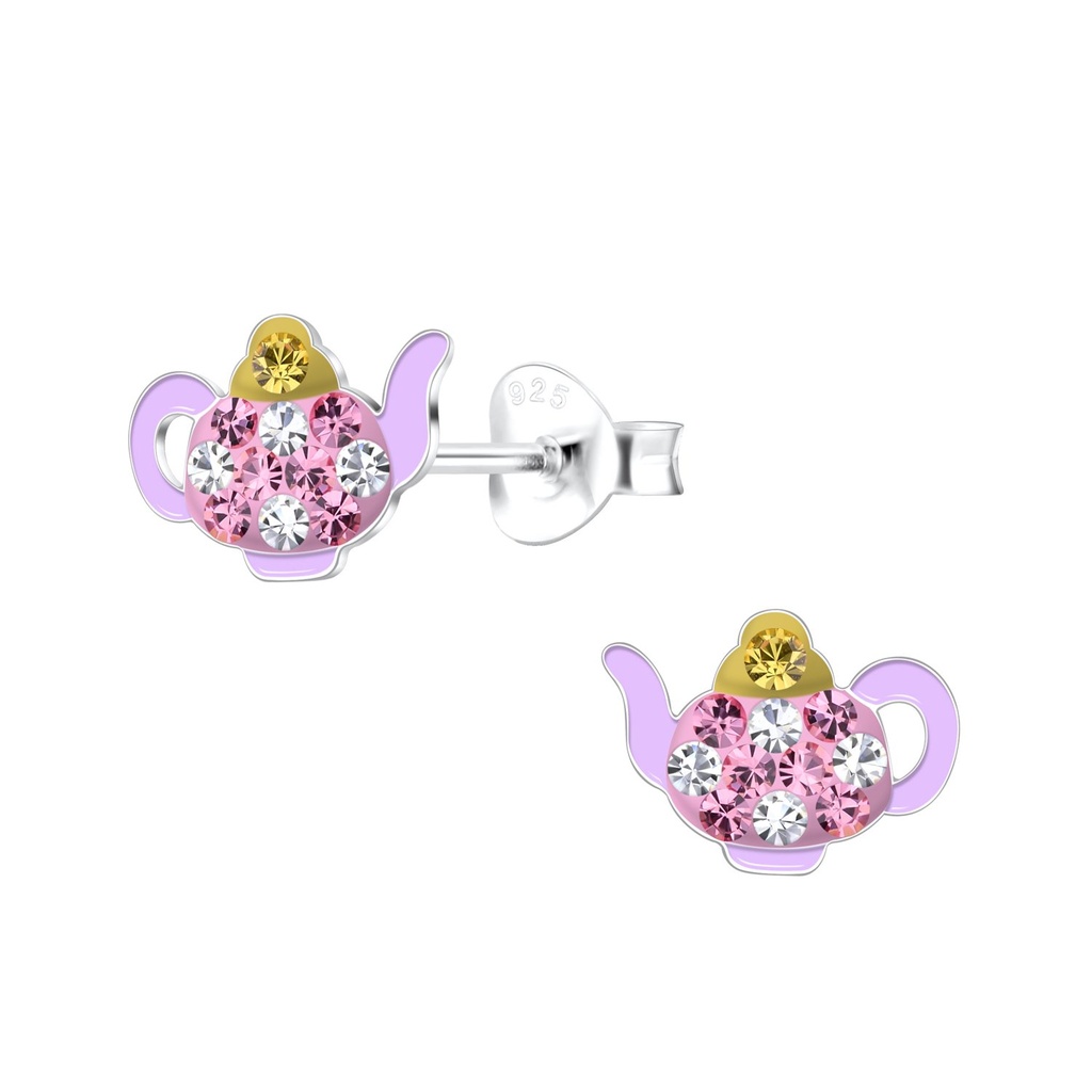 Puces d'oreilles théière en argent