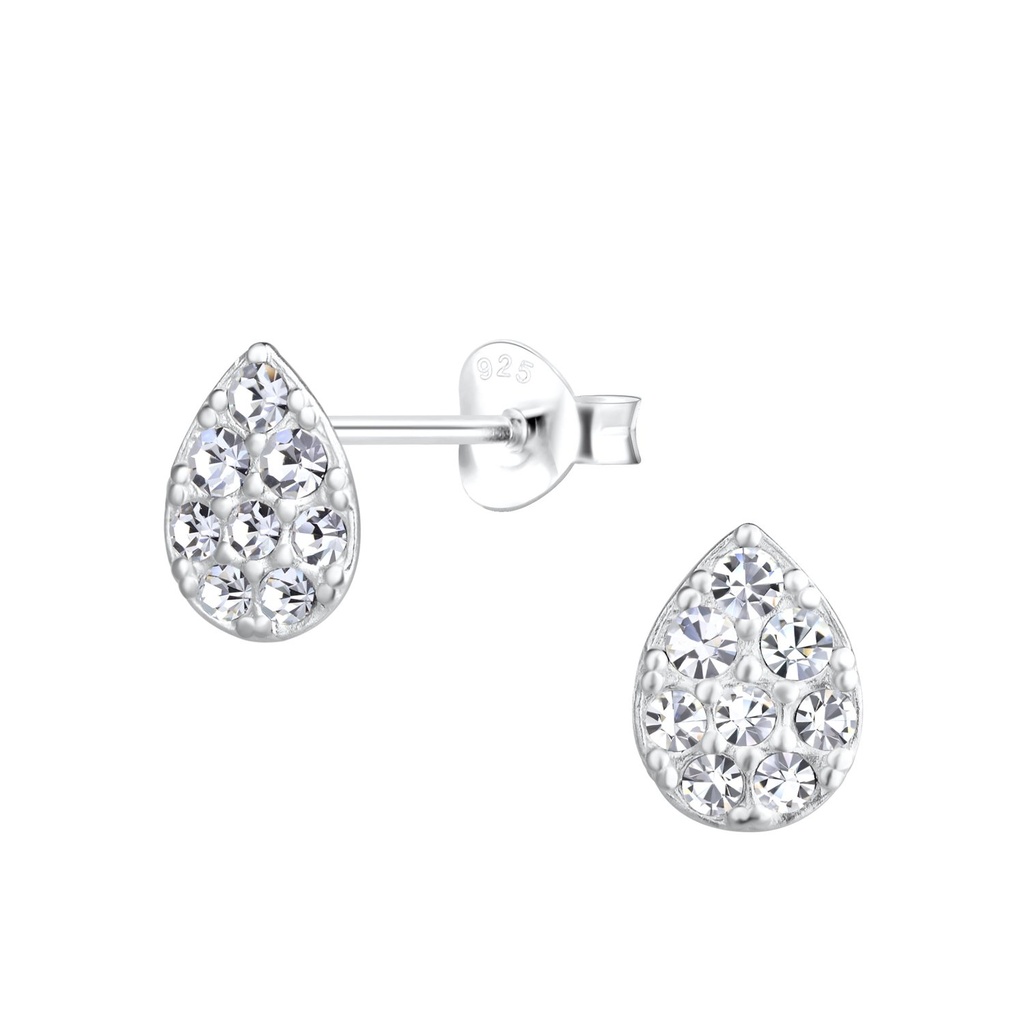Silver Pear Crystal Stud Earrings 
