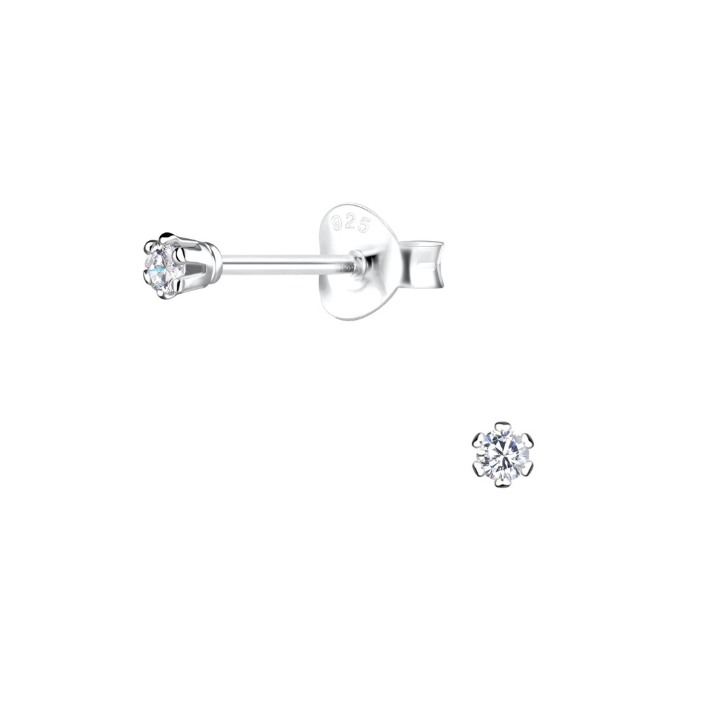 2mm Round Cubic Zirconia Silver Stud Earrings