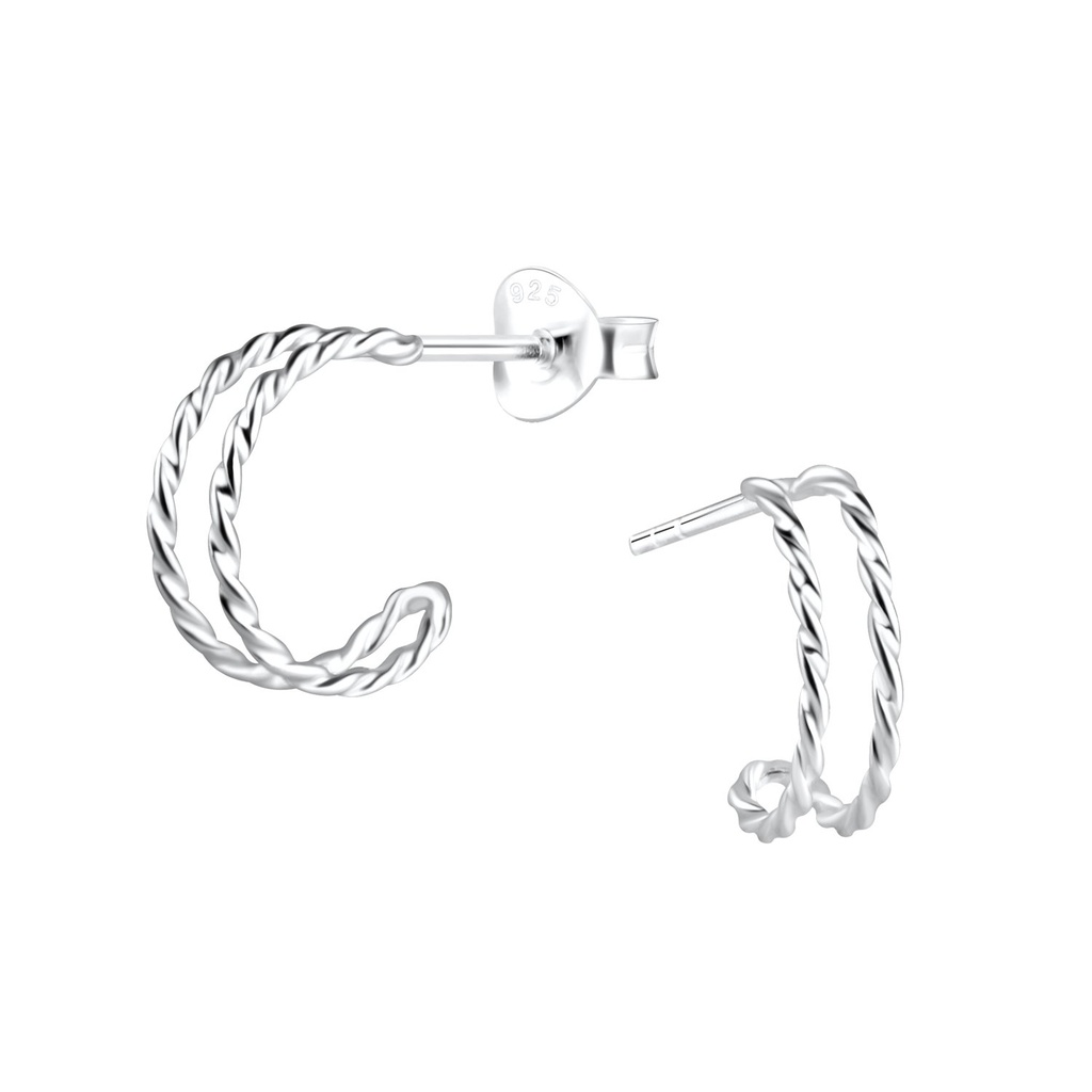 Puces d'oreilles demi-créole torsadées en argent