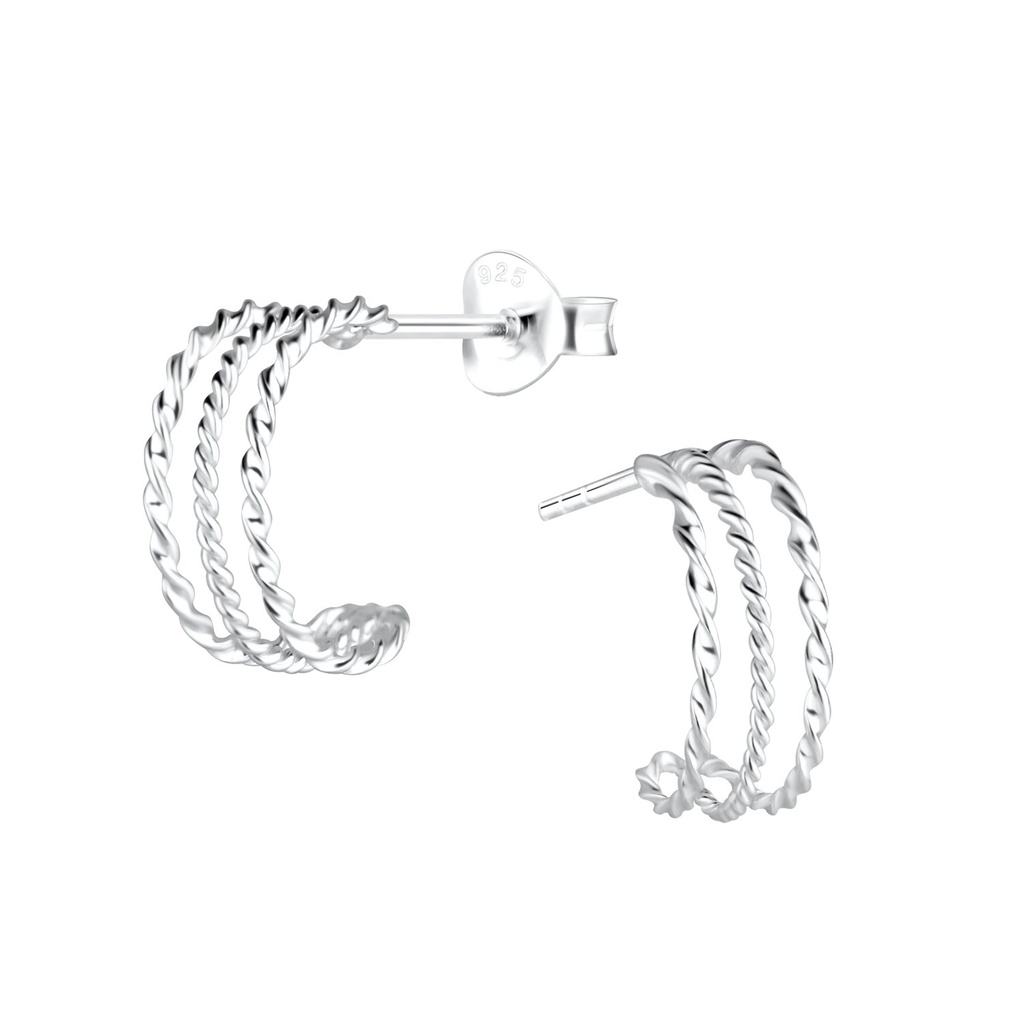 Puces d'oreilles demi-créole torsadées en argent