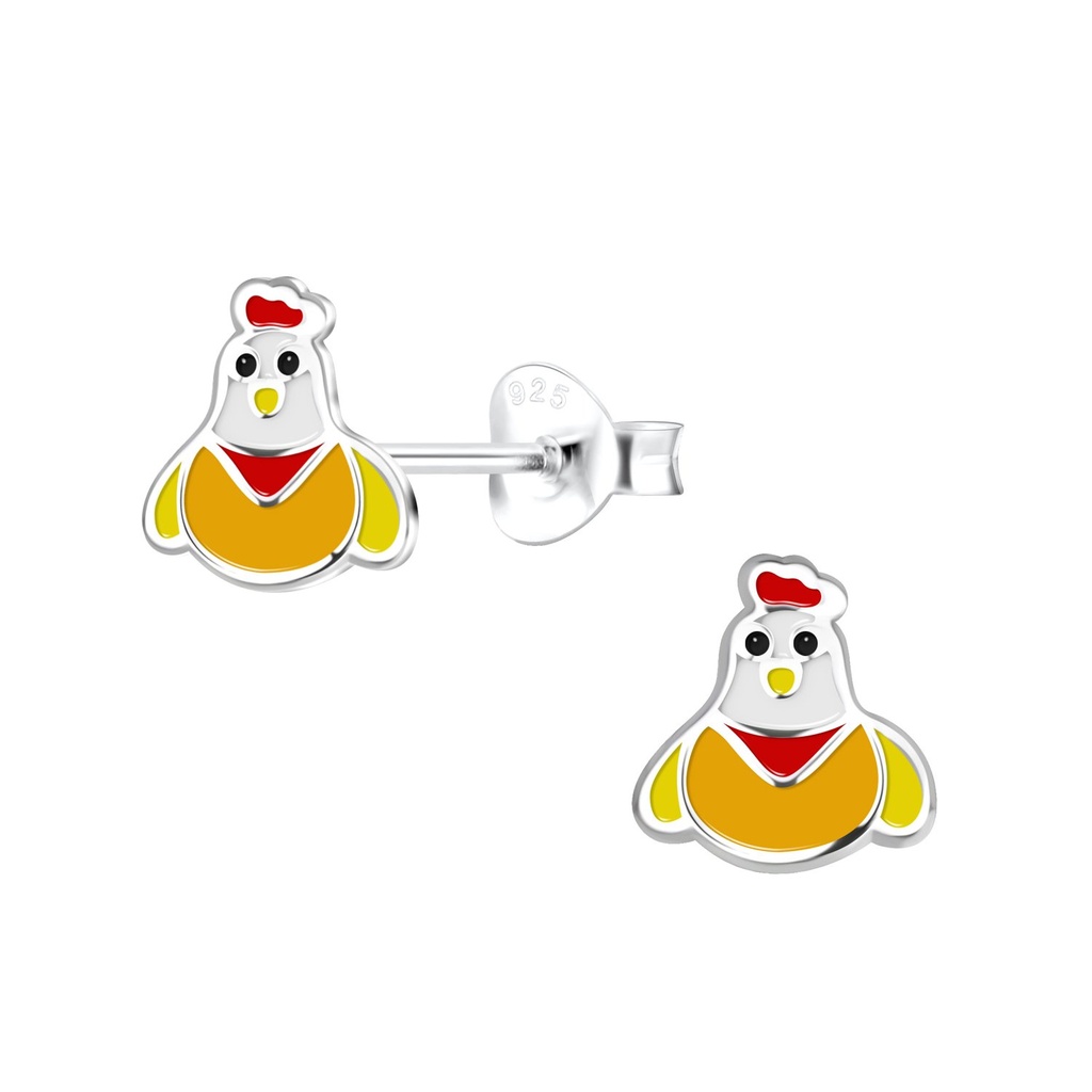 Silver Chicken Stud Earrings