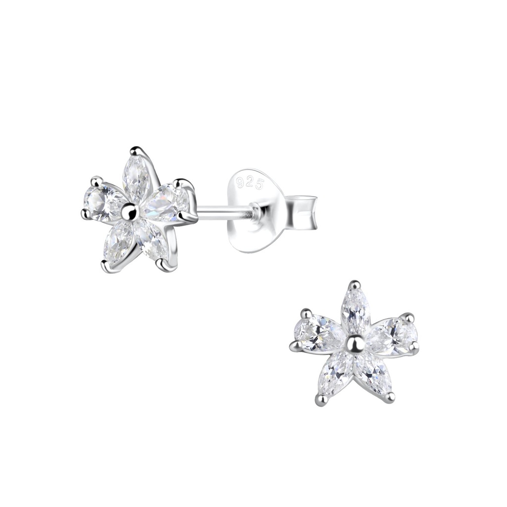 Silver Flower Stud Earrings 