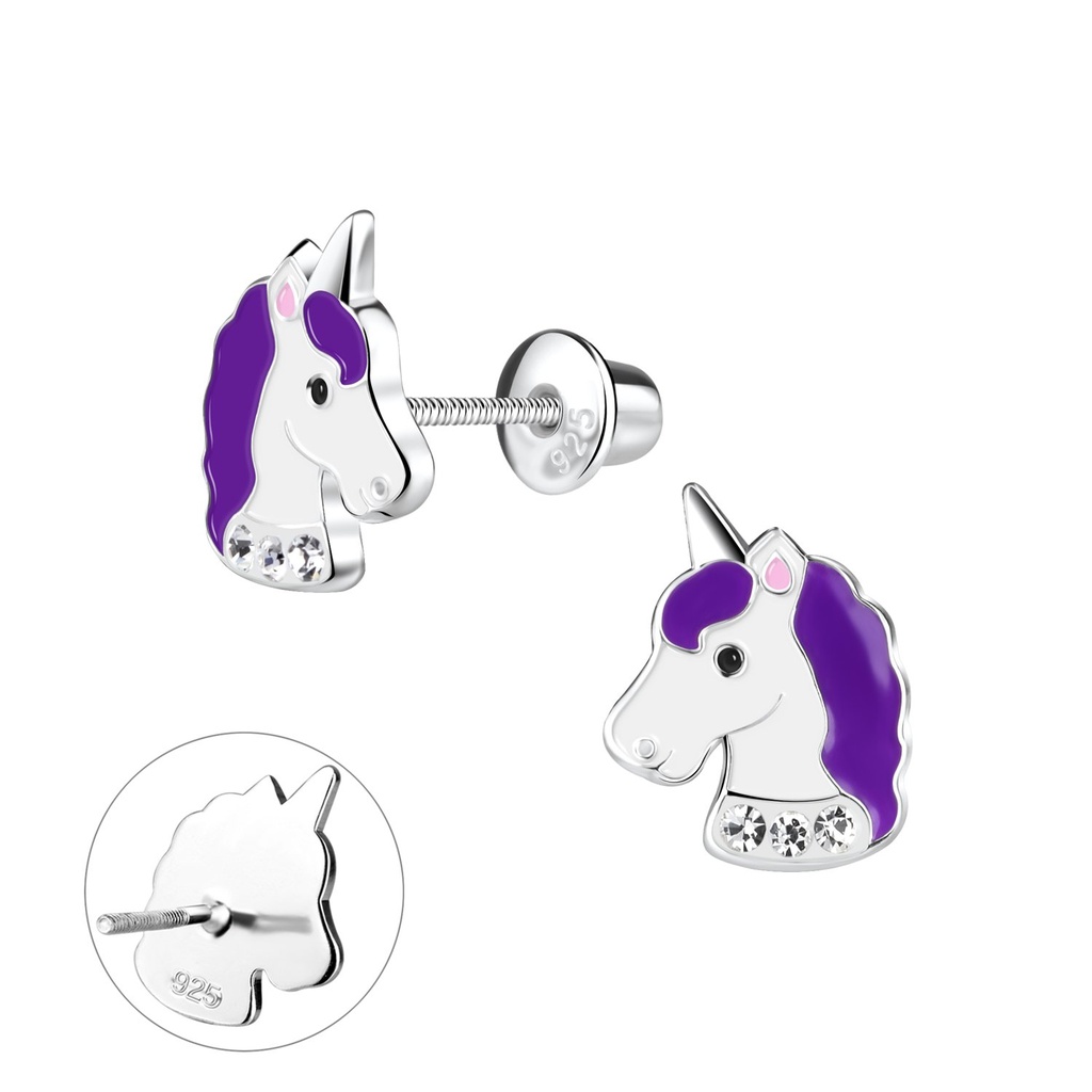 [10013293] Boucles d'oreilles bullet à fermoir à vis licorne en argent