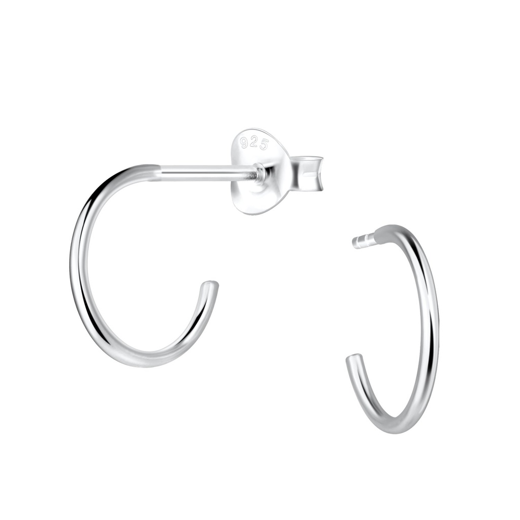 Silver Half Hoop Stud Earrings