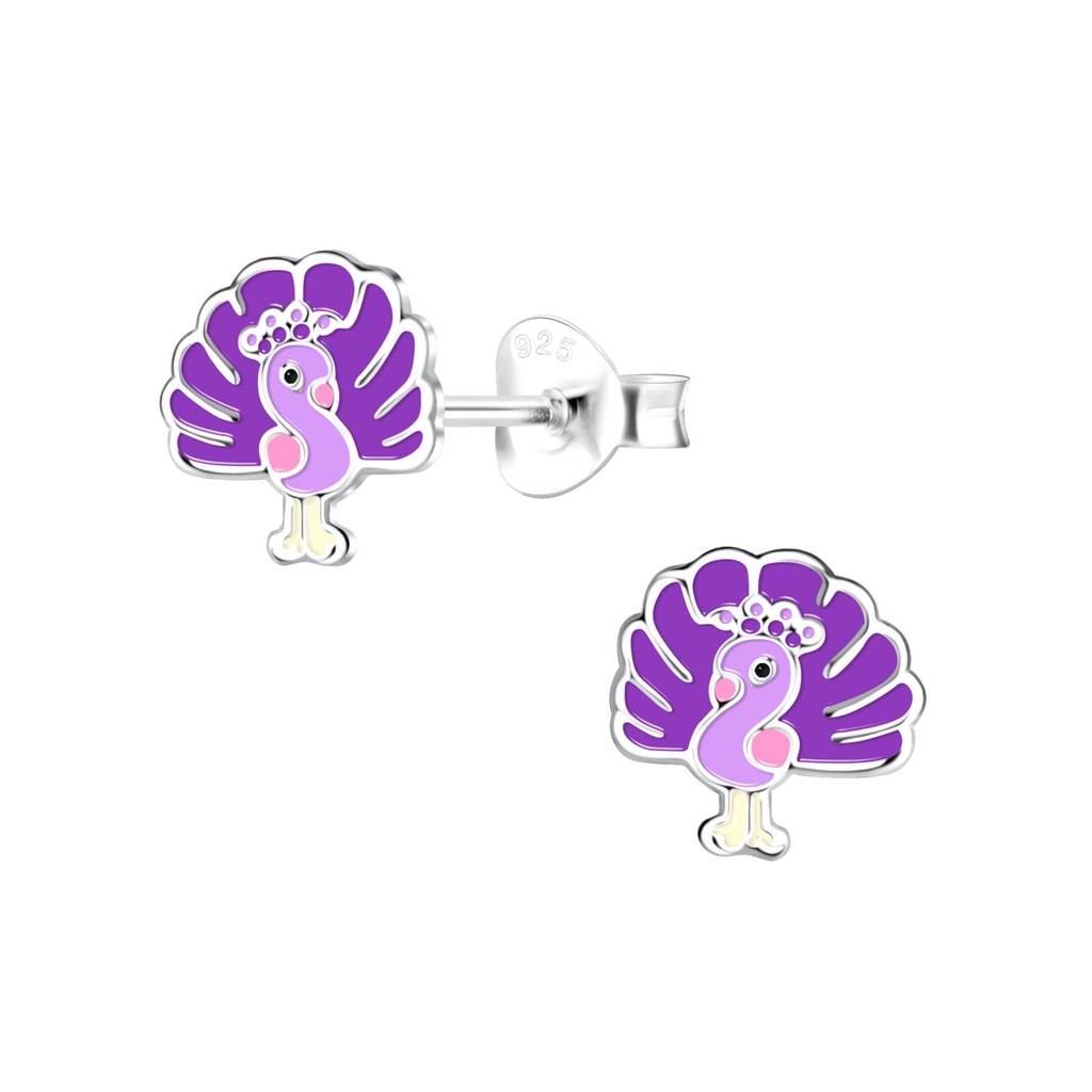 [10023247] Silver Peacock Stud Earrings