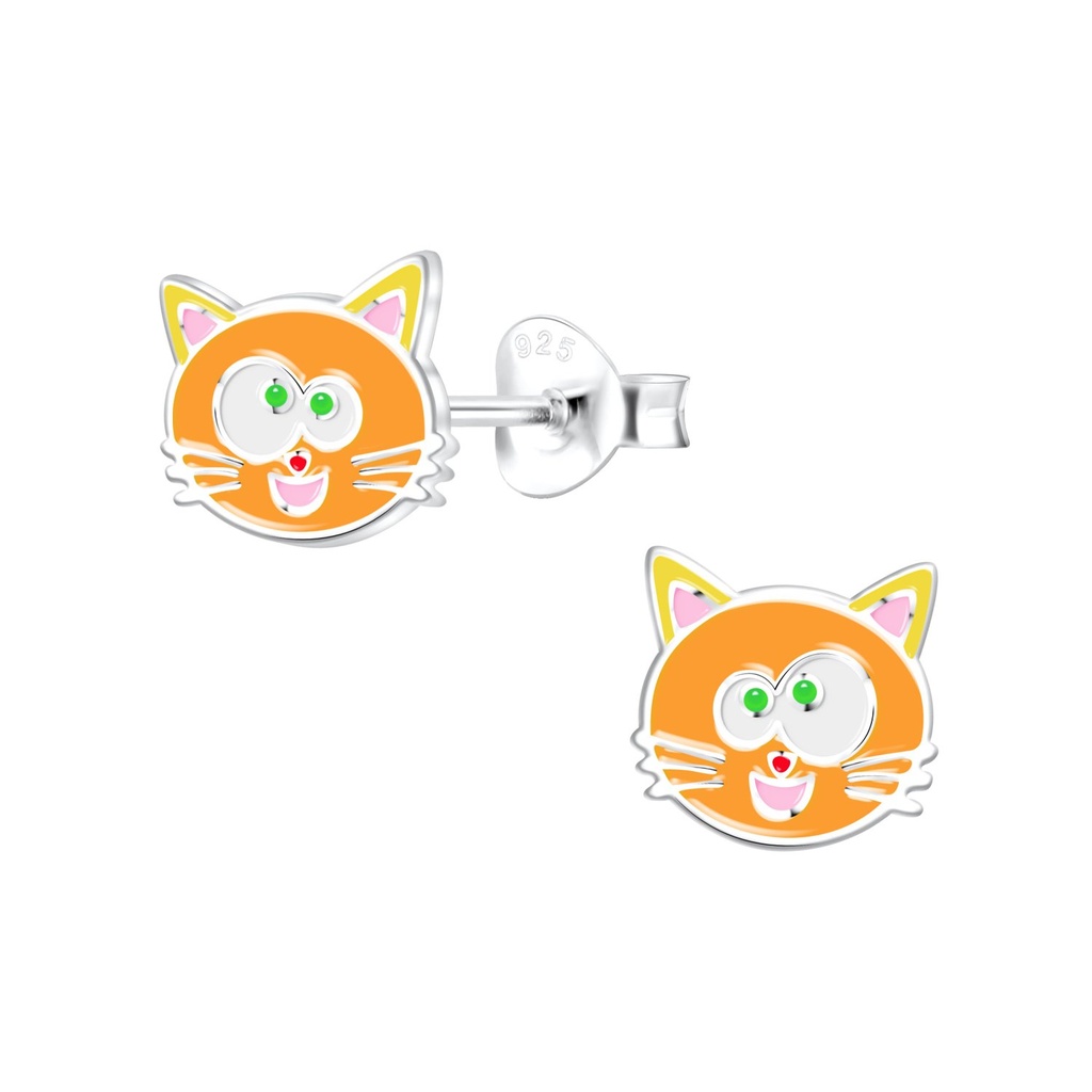 Silver Cat Stud Earrings