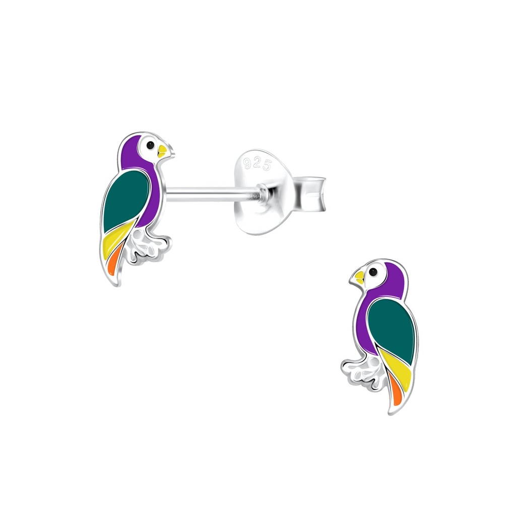 Silver Parrot Stud Earrings