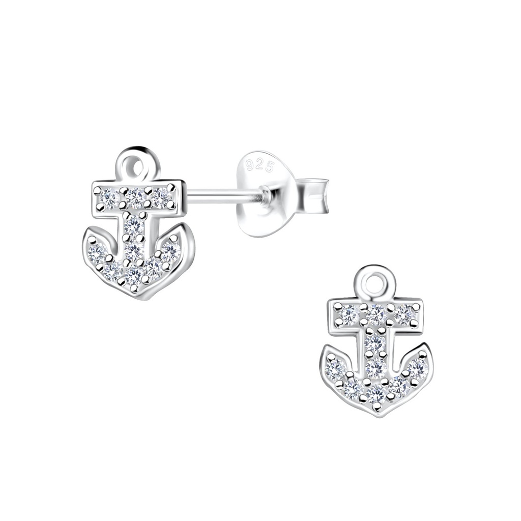 Puces d'oreilles ancre en argent