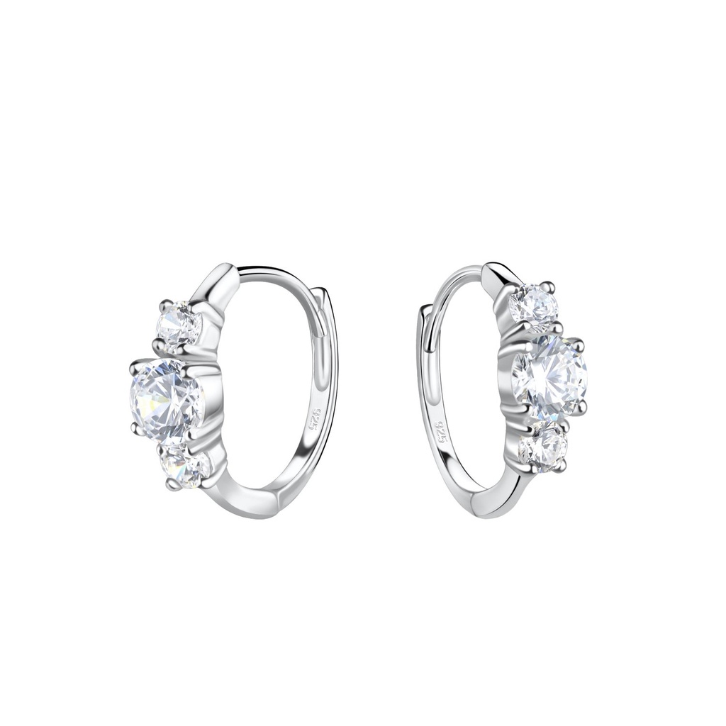 Créoles huggie pierre trois en argent 12 mm