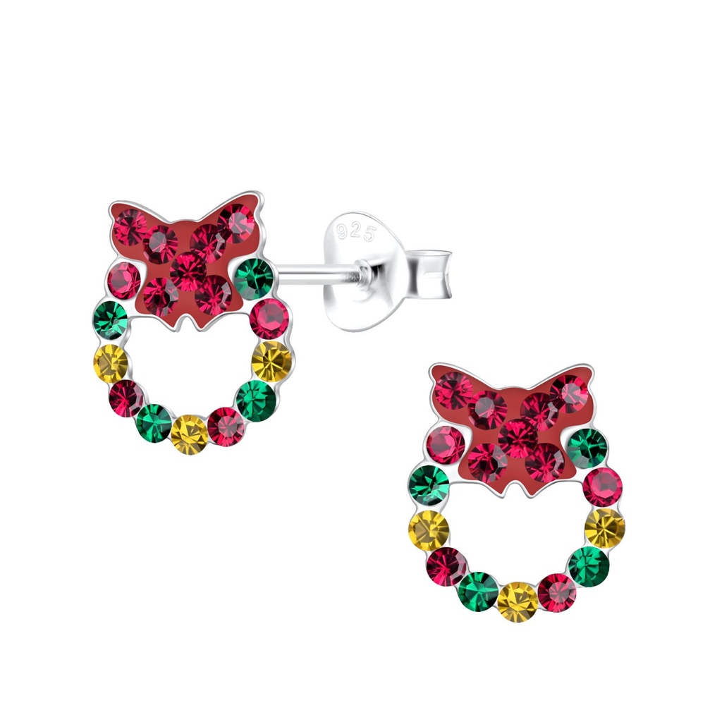 Puces d'oreilles couronne de Noël en argent