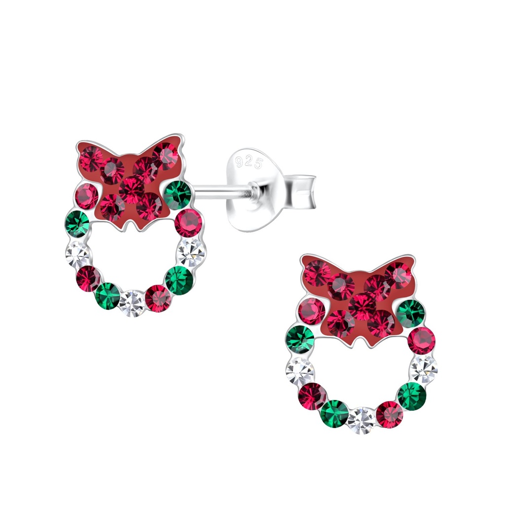 Silver Christmas Wreath Stud Earrings