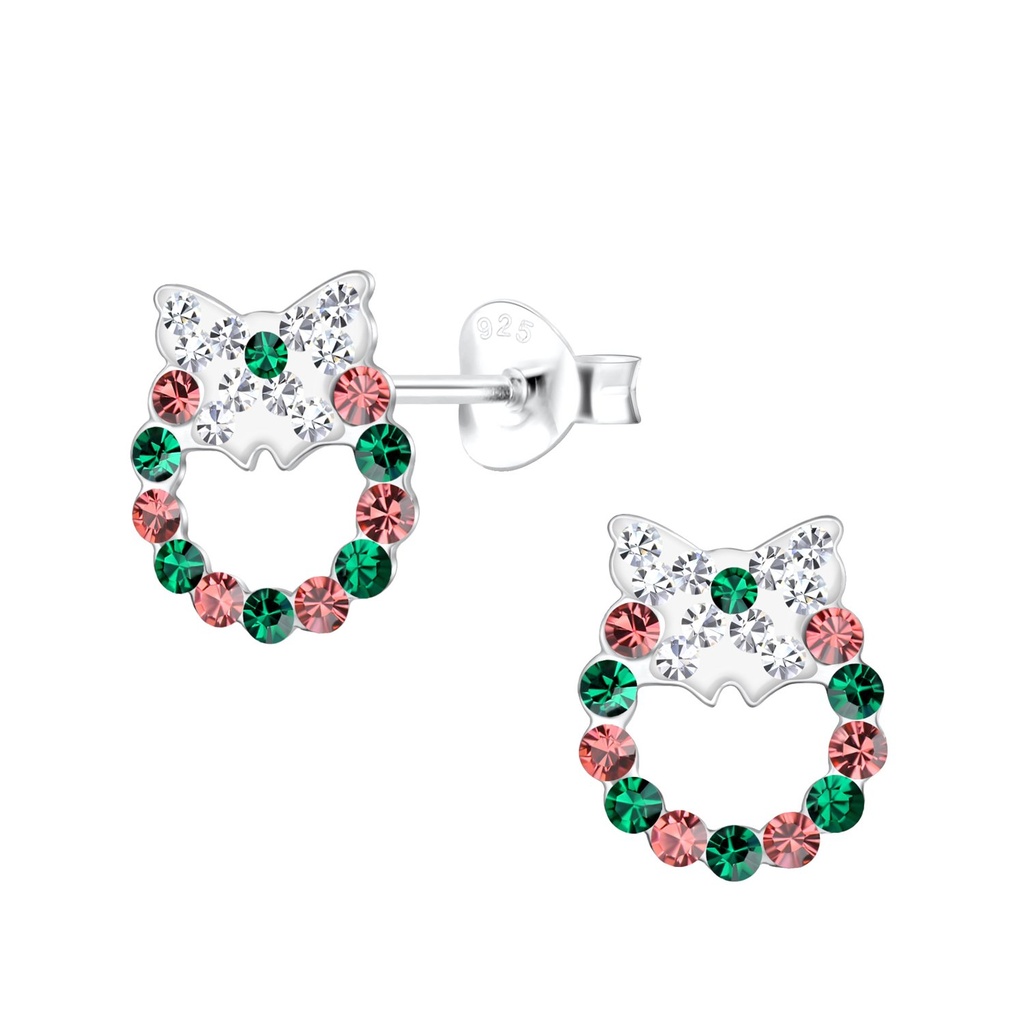 Puces d'oreilles couronne de Noël en argent