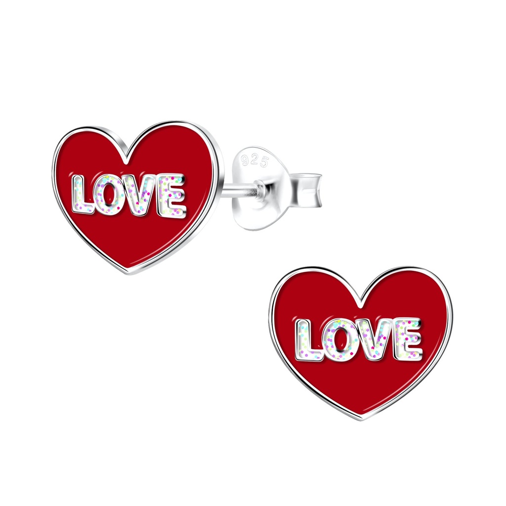 Silver Love Heart Stud Earrings