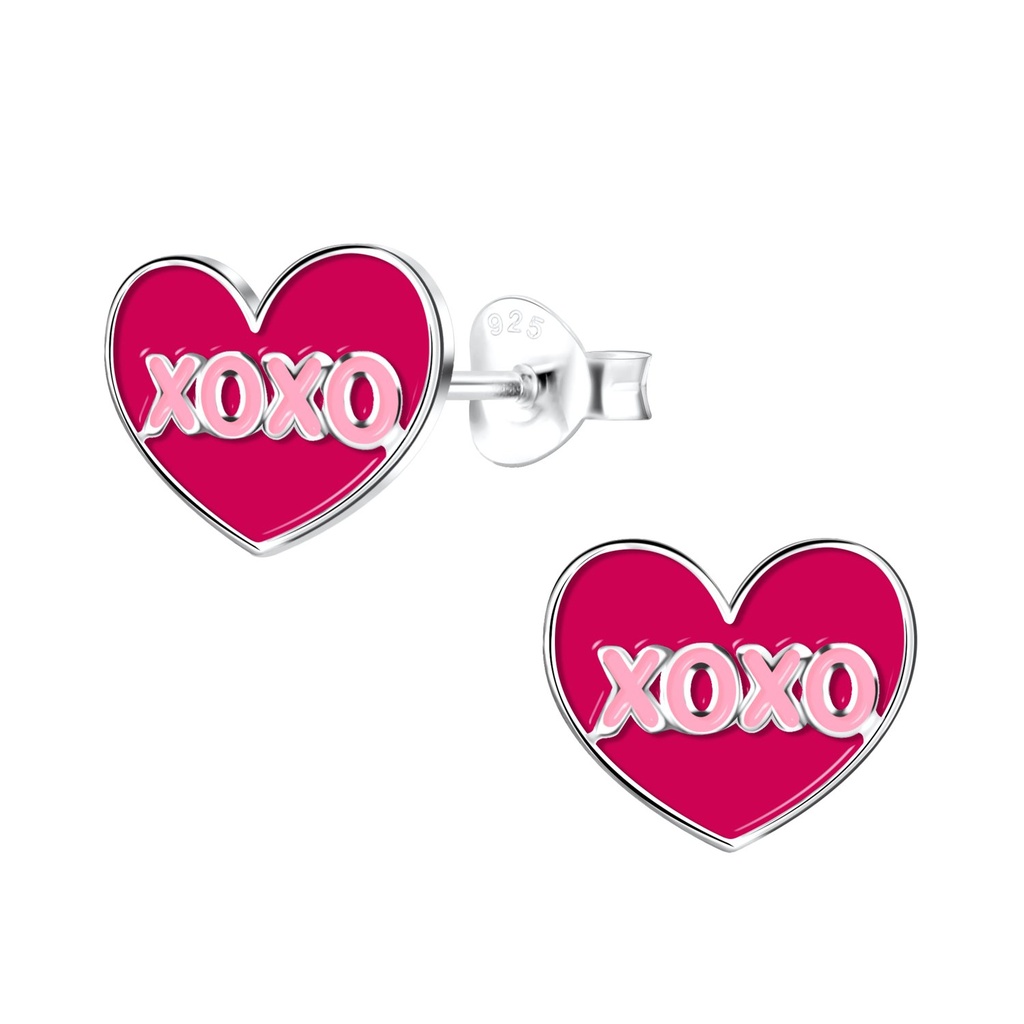Puces d'oreilles cœur XOXO en argent