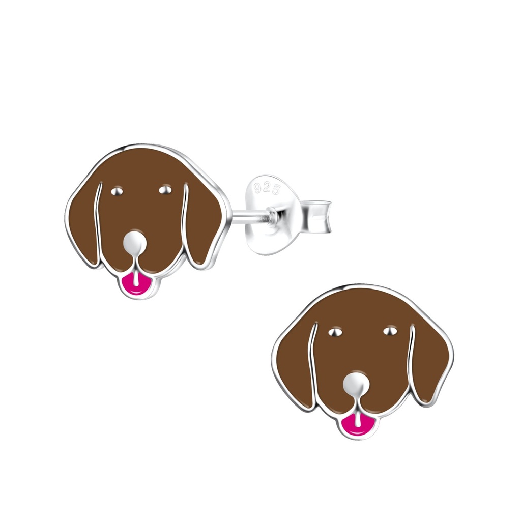 Silver Dog Stud Earrings