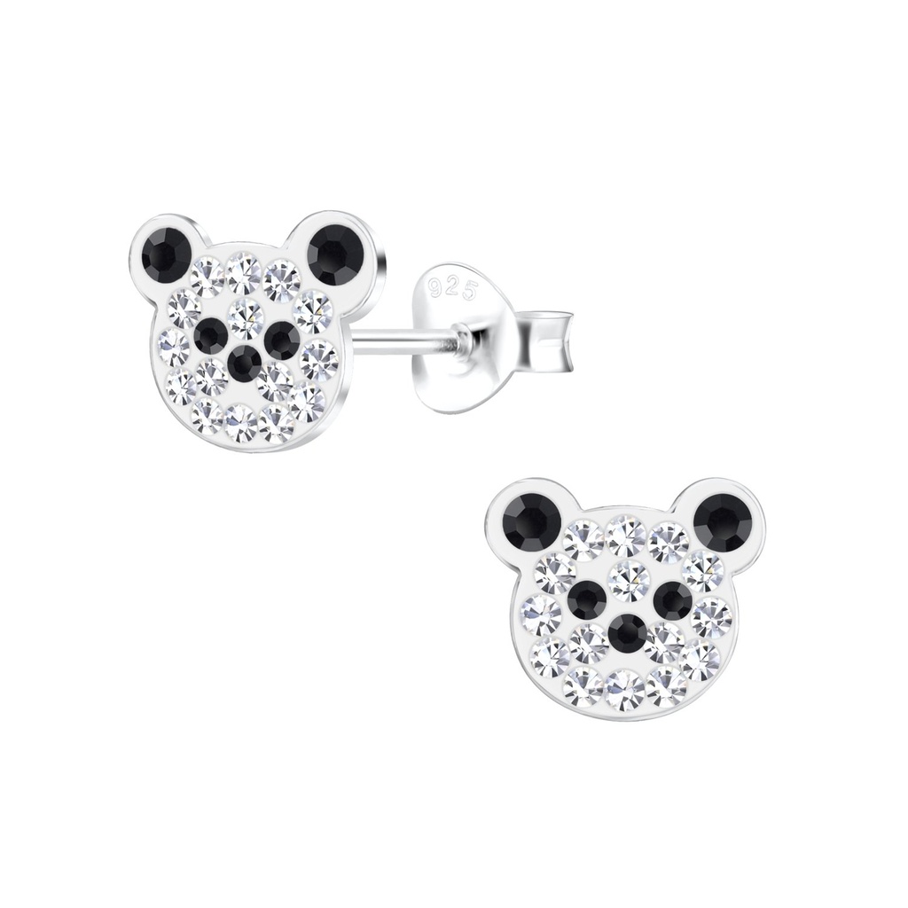 Silver Bear Crystal Stud Earrings
