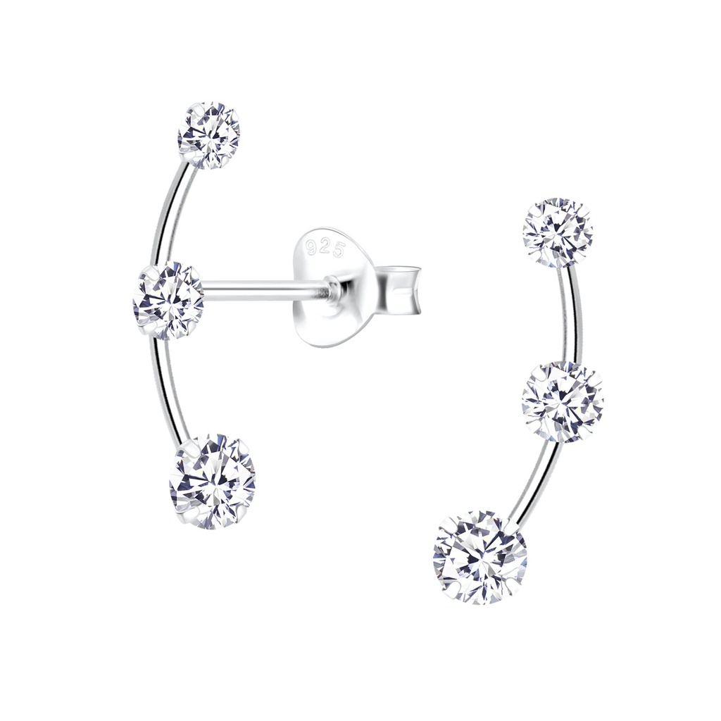 Silver Cubic Zirconia Line Stud Earrings