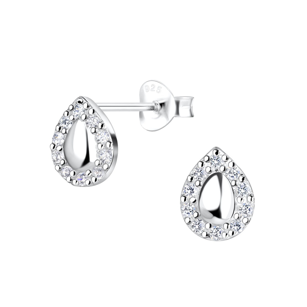 Silver Tear Drop Stud Earrings