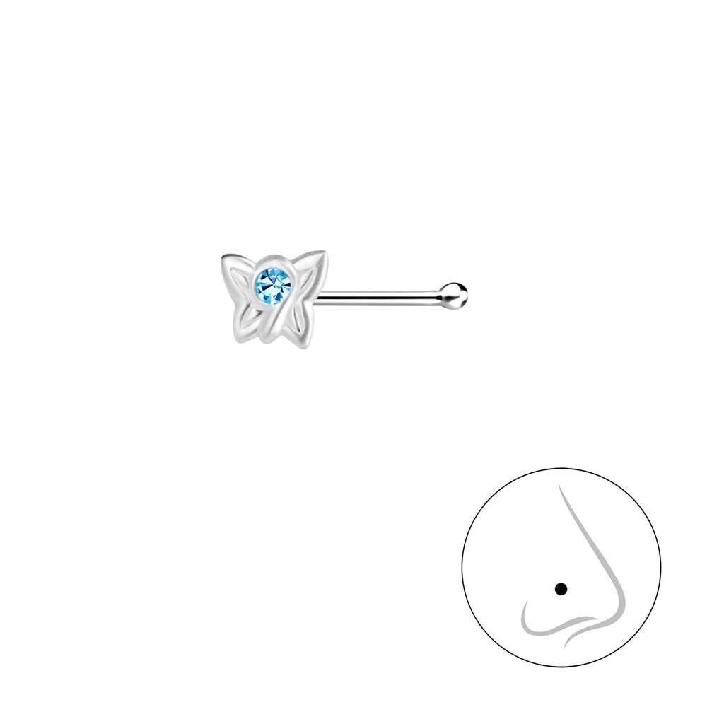 Clou de nez papillon en argent cristal avec boule