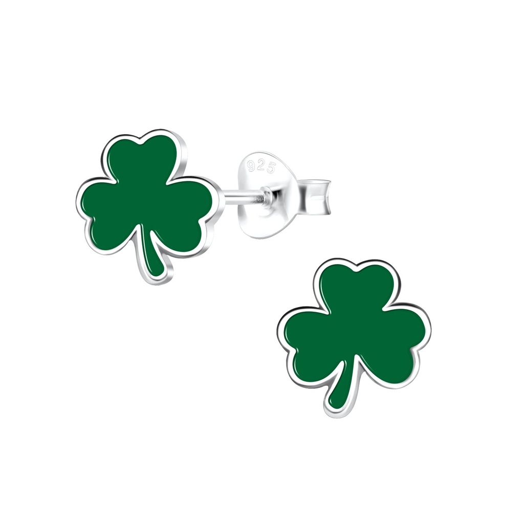 Puces d'oreilles trèfle irlandais en argent