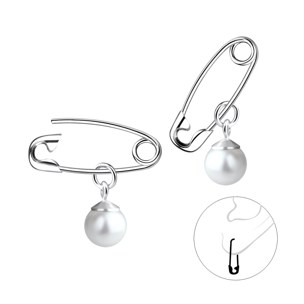 Créoles épingle de sûreté en argent avec perle