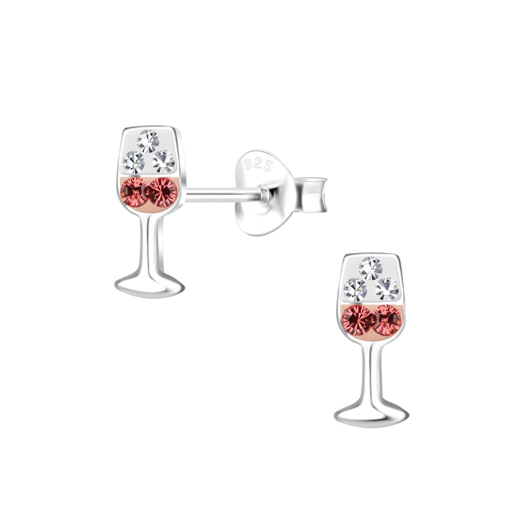Puces d'oreilles verre à vin en argent