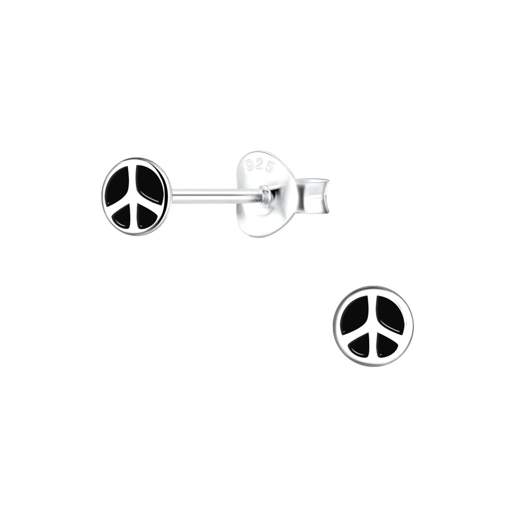 [10022676] Silver Peace Sign Stud Earrings