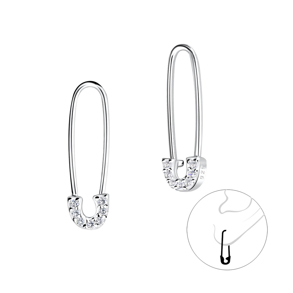 Silver Safety Pin Hoop Earrings