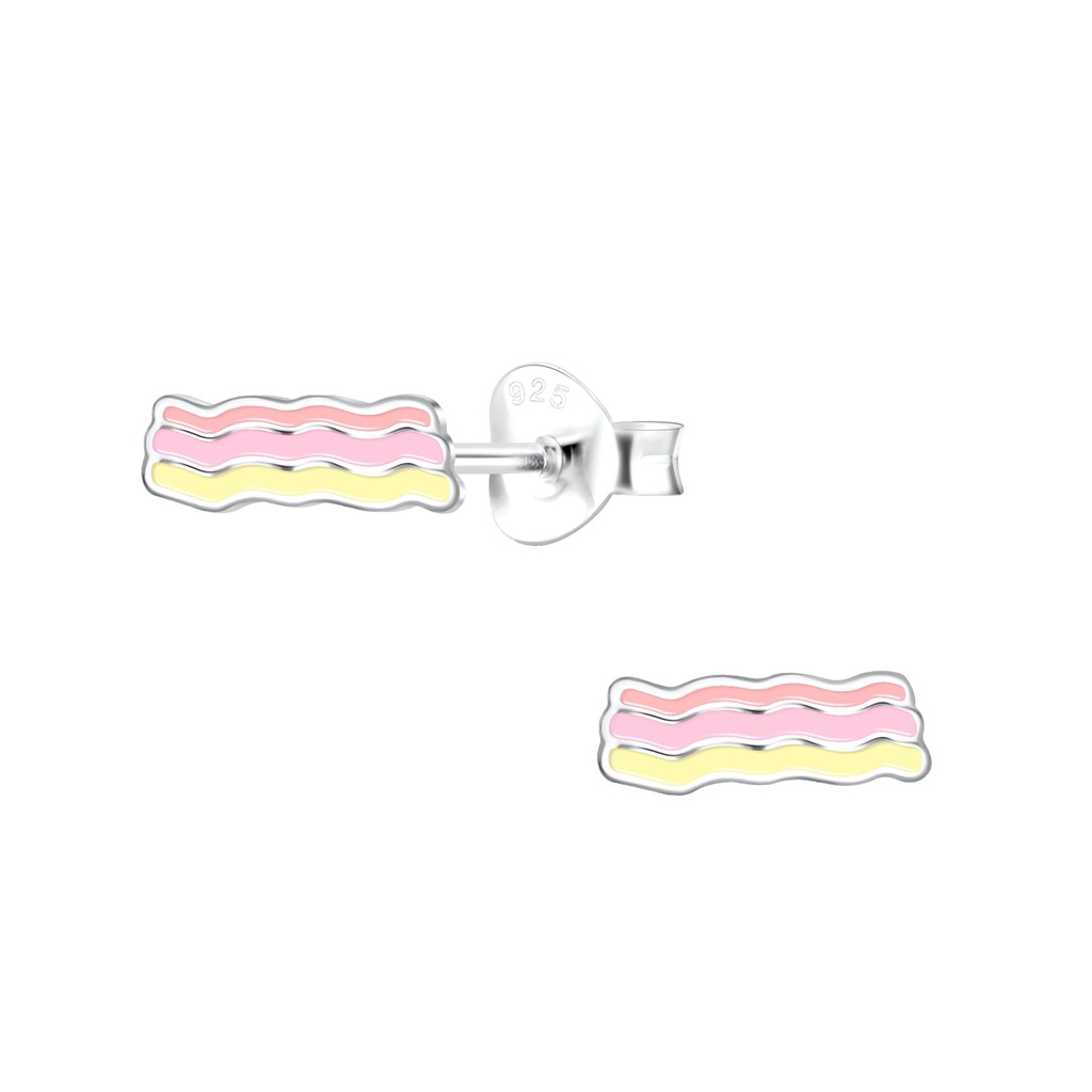 Silver Bacon Stud Earrings