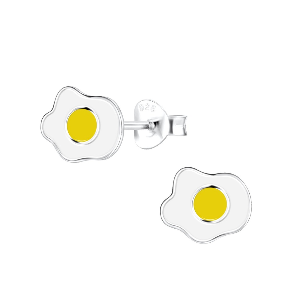 Puces d'oreilles œuf au plat en argent