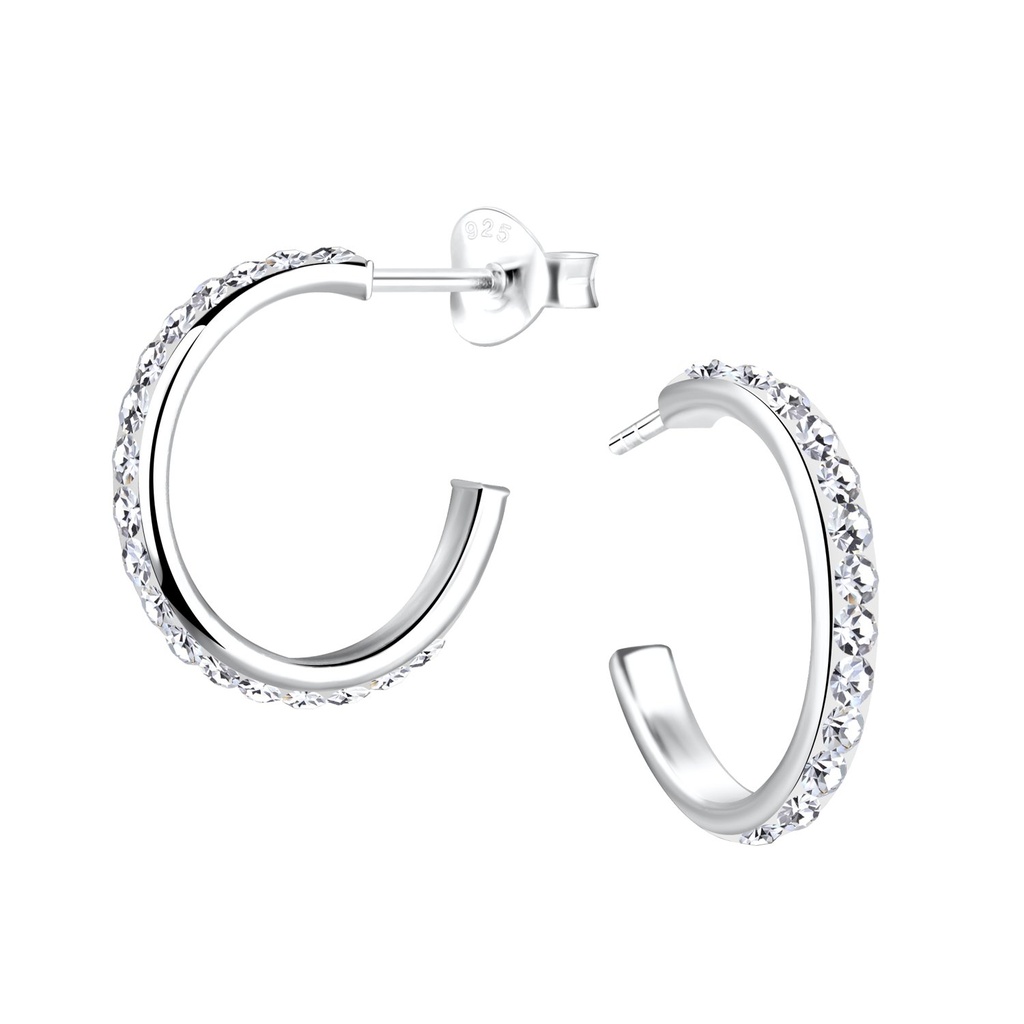 [10020028] Puces d'oreilles demi-créole en argent cristal